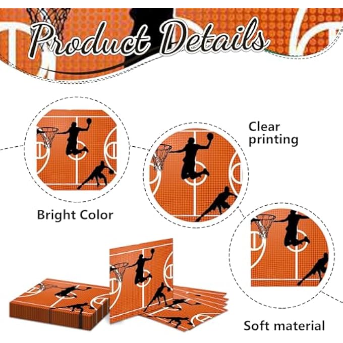 PACK OF 20 BASKETBALL BIRTHDAY PARTY PAPER NAPKINS IT'S PLAYTIME BASKETBALL PARTY THEME DISPOSABLE NAPKINS SPORTS THEME - Image 4